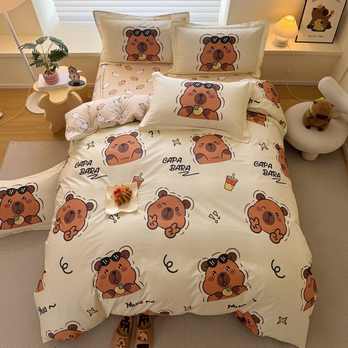 91家纺网 家纺一手货源 找家纺 蘭菲家纺 2025新款全棉小版卡皮巴拉系列四件套 拉不动