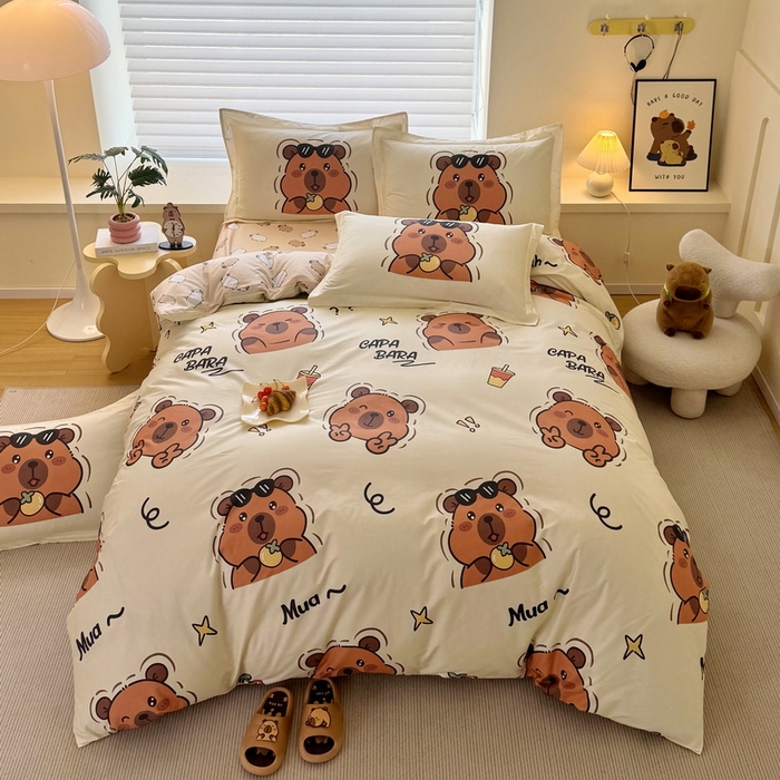 91家纺网 家纺一手货源 找家纺 蘭菲家纺 2025新款全棉小版卡皮巴拉系列四件套 拉不动