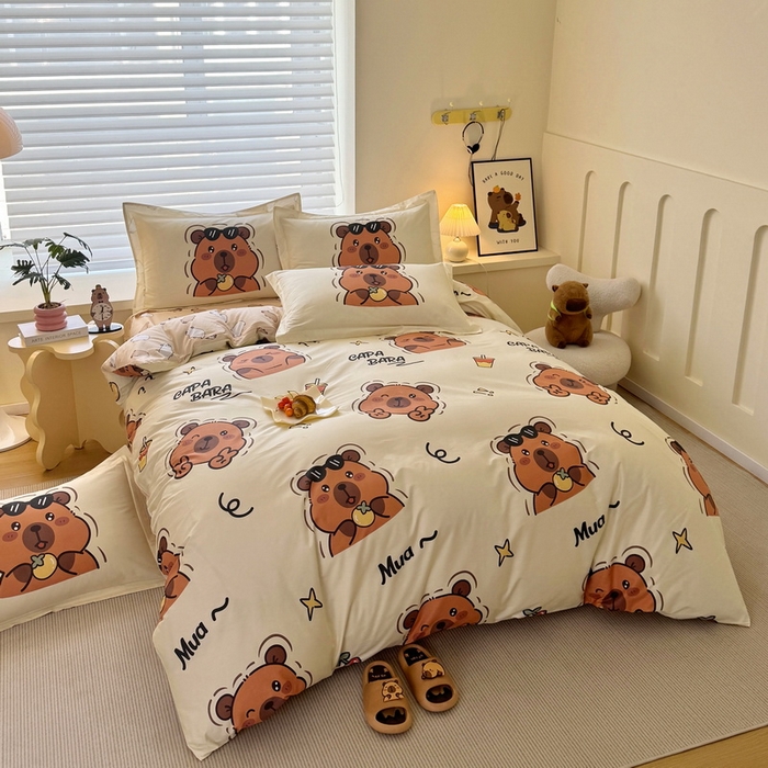 91家纺网 家纺一手货源 找家纺 蘭菲家纺 2025新款全棉小版卡皮巴拉系列四件套 拉不动