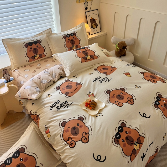 91家纺网 家纺一手货源 找家纺 蘭菲家纺 2025新款全棉小版卡皮巴拉系列四件套 拉不动