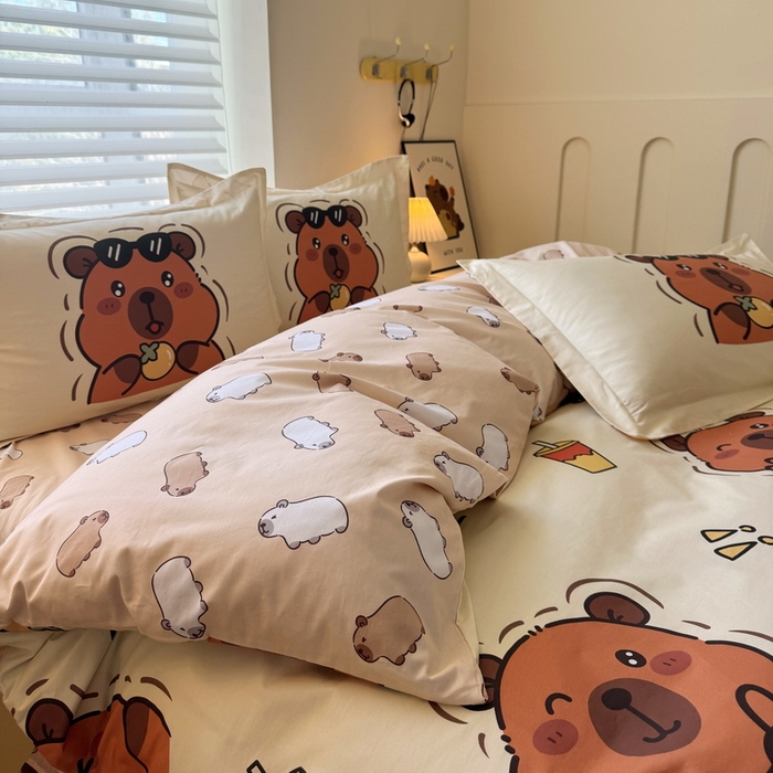 91家纺网 家纺一手货源 找家纺 蘭菲家纺 2025新款全棉小版卡皮巴拉系列四件套 拉不动