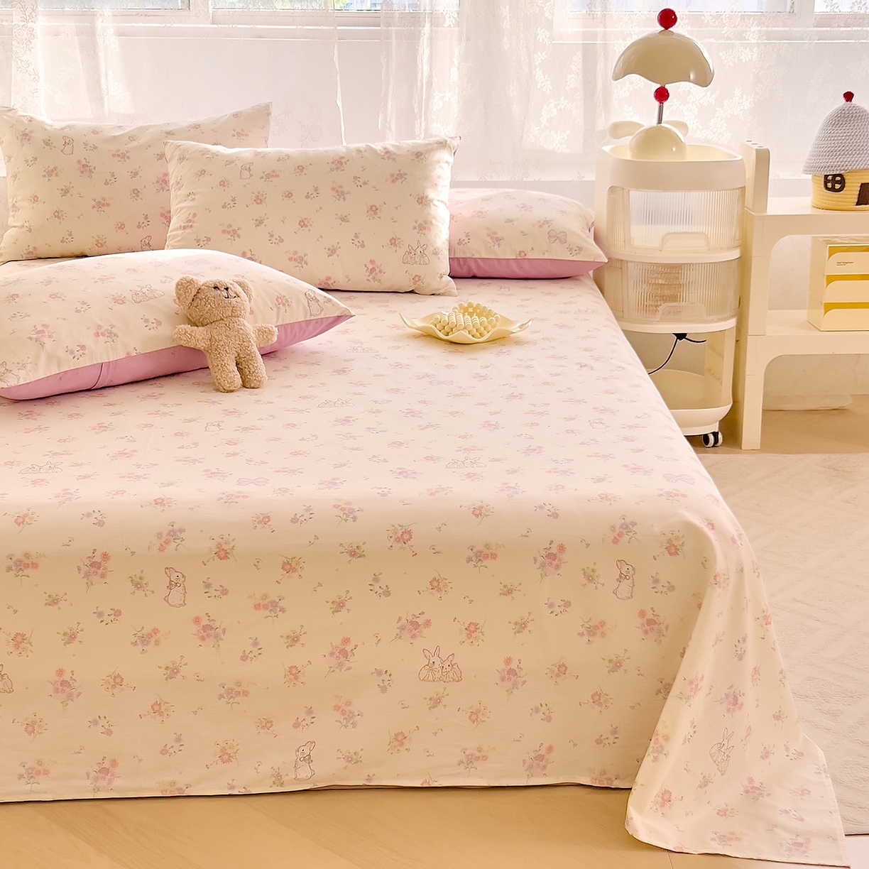 91家纺网 家纺一手货源 找家纺 DoDo 兜兜 2025新款卡通全棉纯棉小清新单品床单系列 （可定做尺寸） 萝莉兔