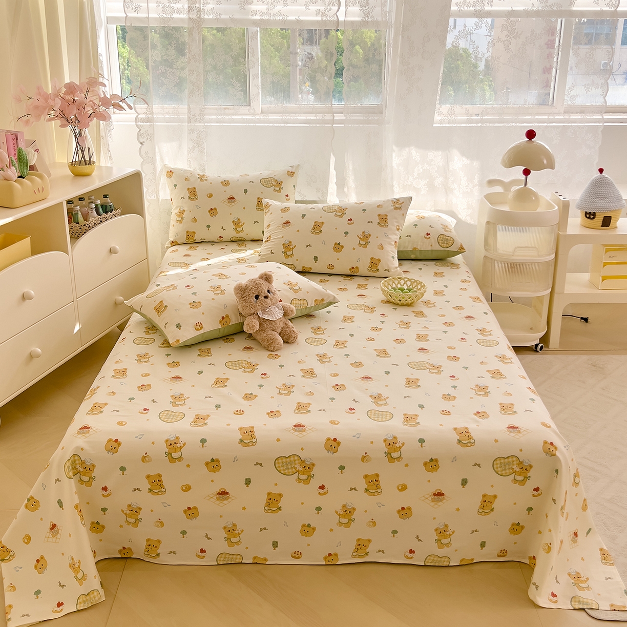 91家纺网 家纺一手货源 找家纺 DoDo 兜兜 2025新款卡通全棉纯棉小清新单品床单系列 （可定做尺寸） 围裙小熊