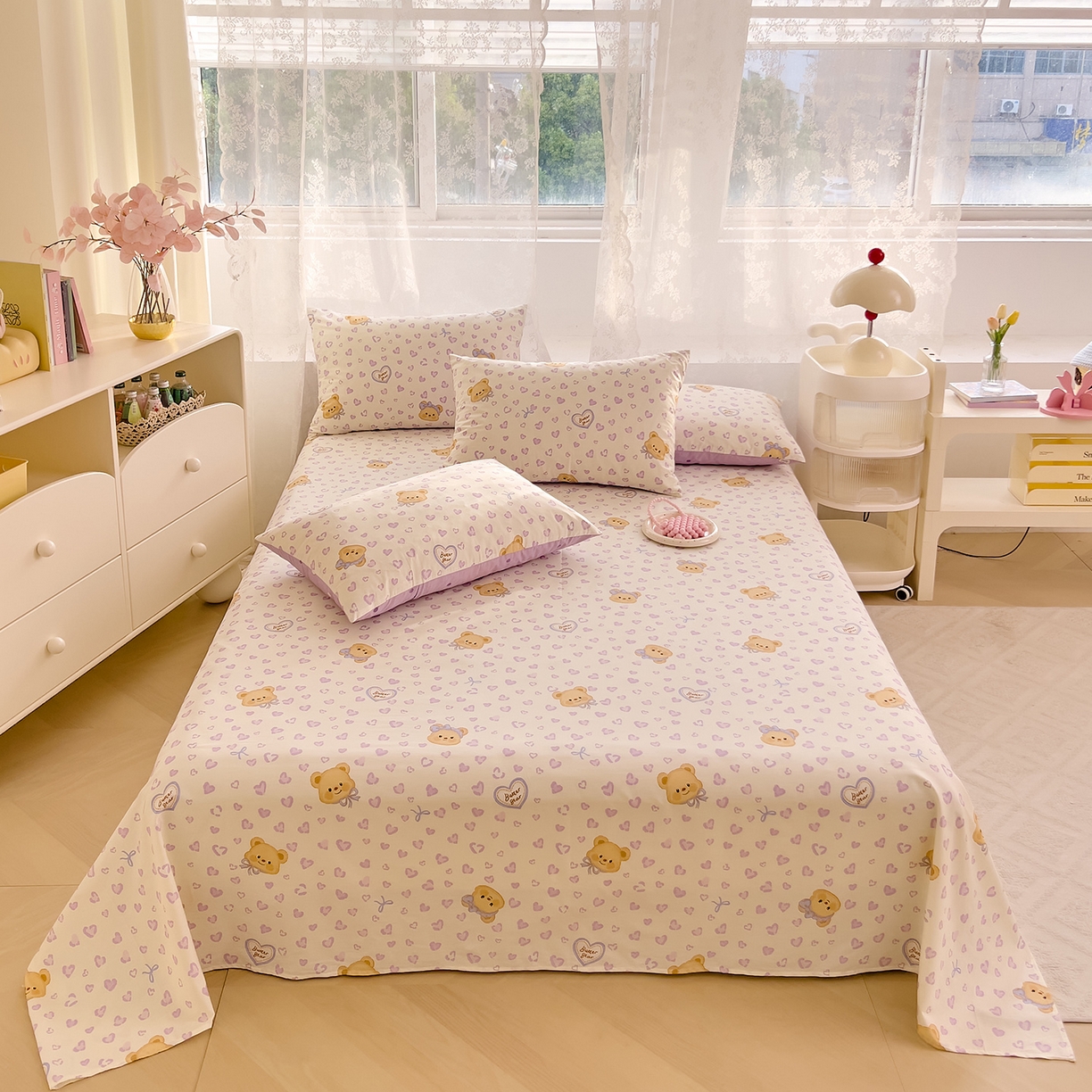 91家纺网 家纺一手货源 找家纺 DoDo 兜兜 2025新款卡通全棉纯棉小清新单品床单系列 （可定做尺寸） 豹纹小熊