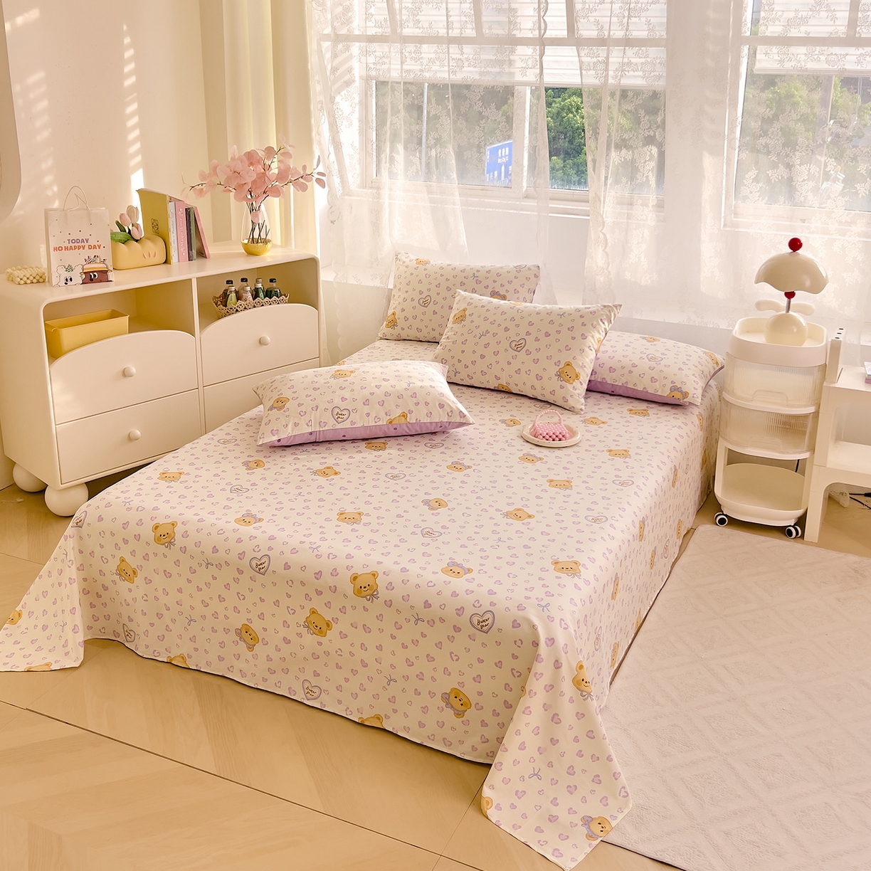 91家纺网 家纺一手货源 找家纺 DoDo 兜兜 2025新款卡通全棉纯棉小清新单品床单系列 （可定做尺寸） 豹纹小熊