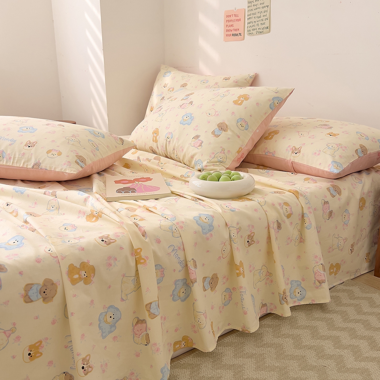 91家纺网 家纺一手货源 找家纺 （总）DoDo 兜兜 2025新款卡通全棉纯棉小清新单品床单系列 （可定做尺寸）