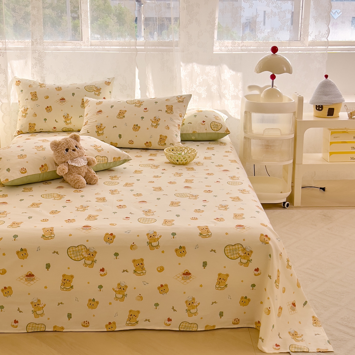 91家纺网 家纺一手货源 找家纺 DoDo 兜兜 2025新款卡通全棉纯棉小清新单品床单系列 （可定做尺寸） 围裙小熊