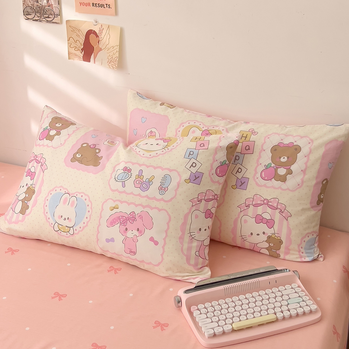 91家纺网 家纺一手货源 找家纺 DoDo 兜兜 2025新款卡通全棉纯棉小清新单品床单系列 （可定做尺寸） 粉粉猫