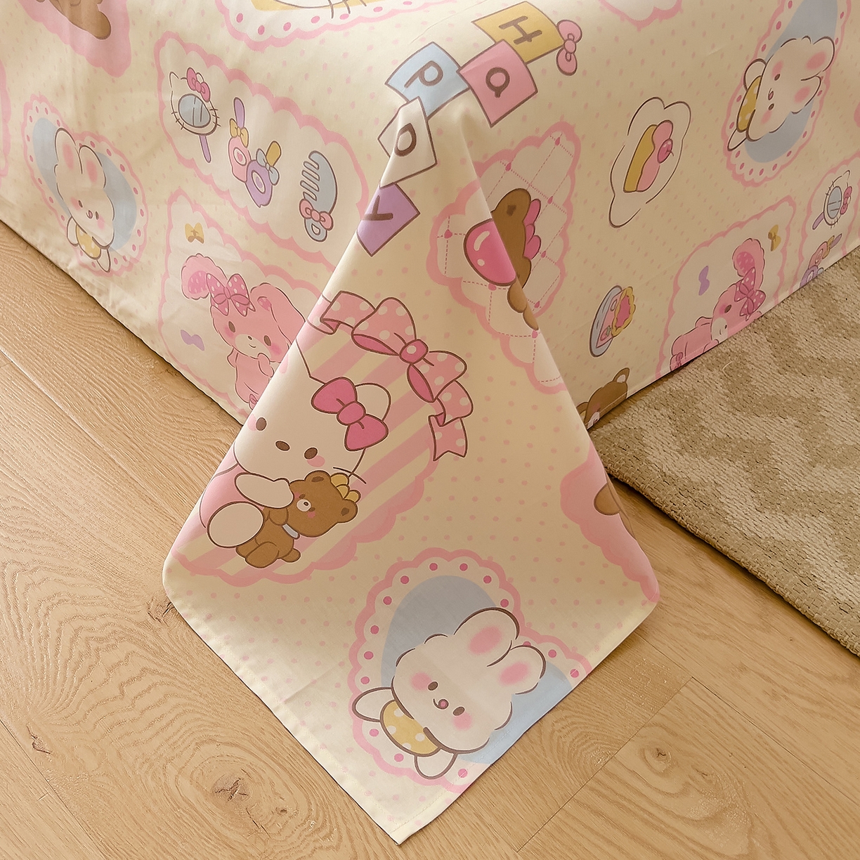 91家纺网 家纺一手货源 找家纺 DoDo 兜兜 2025新款卡通全棉纯棉小清新单品床单系列 （可定做尺寸） 粉粉猫