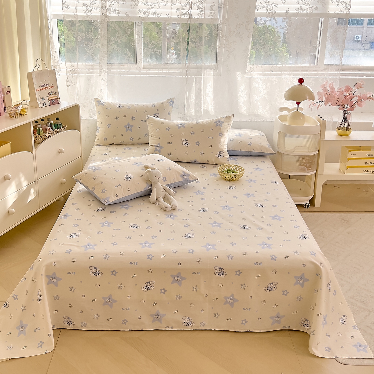 91家纺网 家纺一手货源 找家纺 DoDo 兜兜 2025新款卡通全棉纯棉小清新单品床单系列 （可定做尺寸） 星星仔