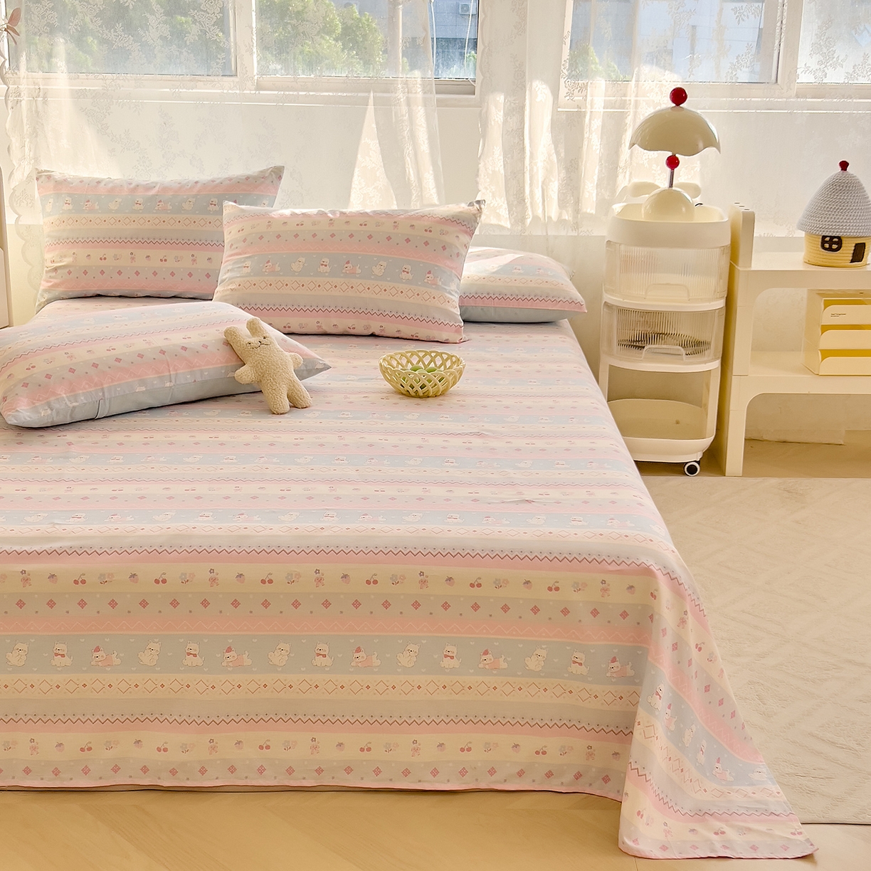 91家纺网 家纺一手货源 找家纺 DoDo 兜兜 2025新款卡通全棉纯棉小清新单品床单系列 （可定做尺寸） 小狗笔记