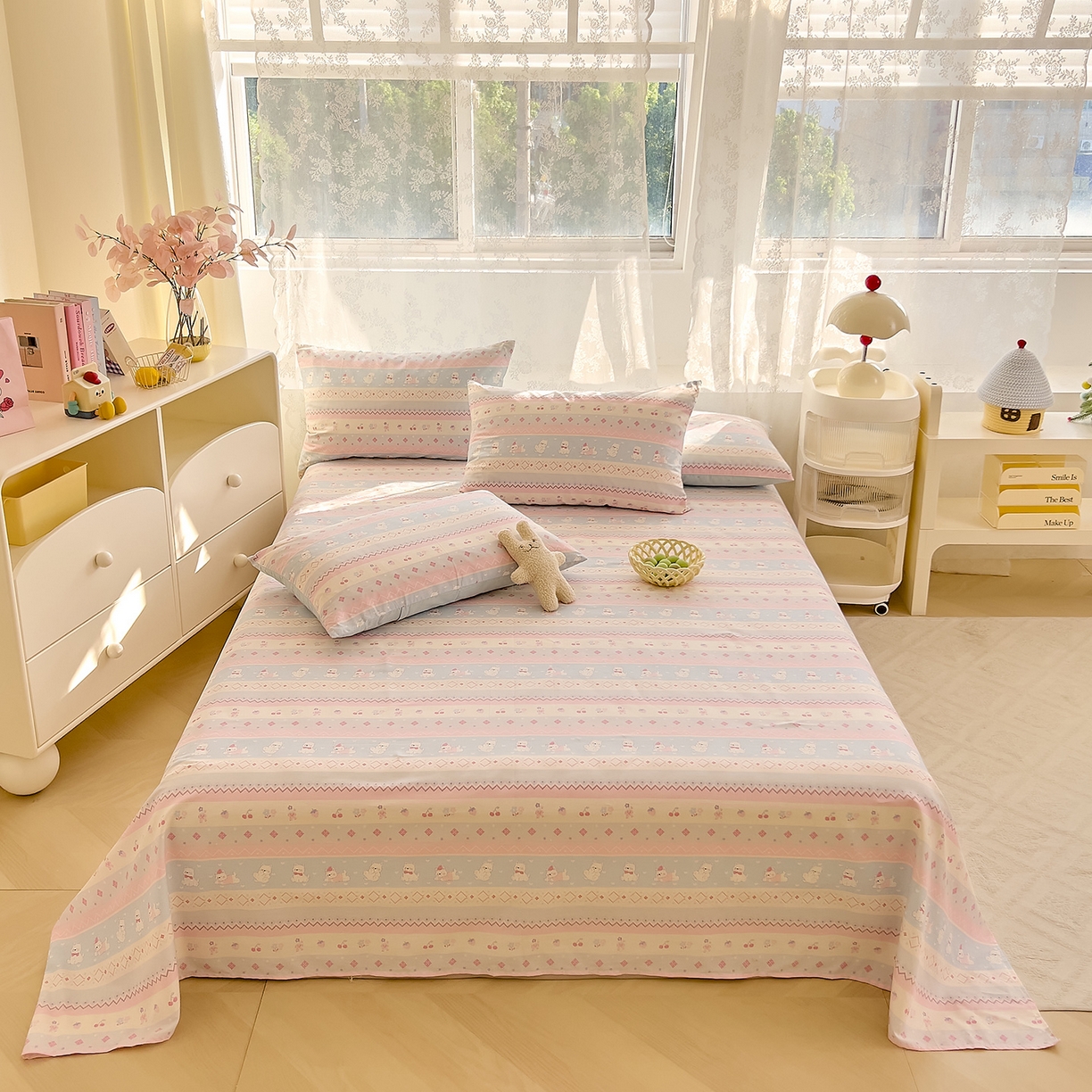 91家纺网 家纺一手货源 找家纺 DoDo 兜兜 2025新款卡通全棉纯棉小清新单品床单系列 （可定做尺寸） 小狗笔记