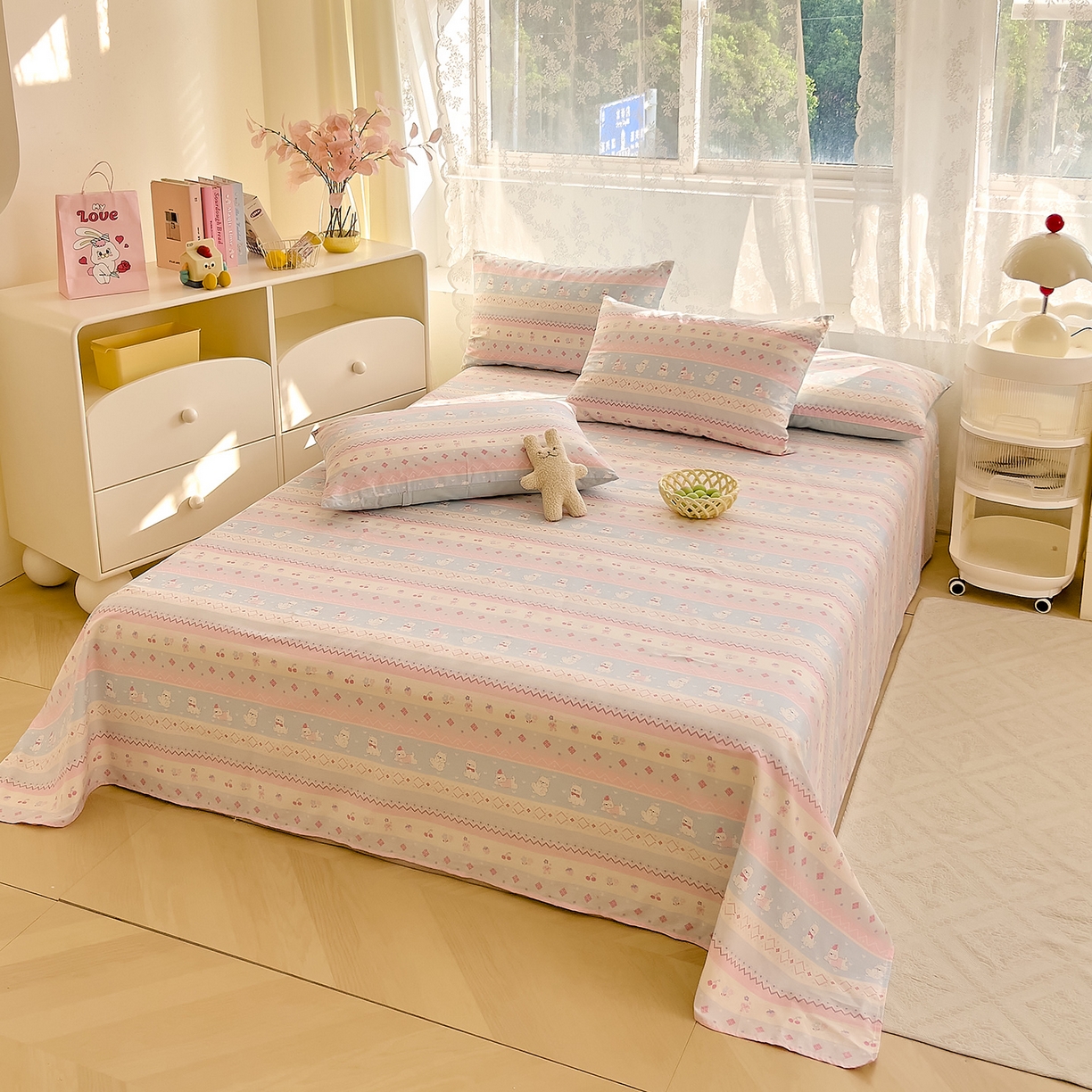 91家纺网 家纺一手货源 找家纺 DoDo 兜兜 2025新款卡通全棉纯棉小清新单品床单系列 （可定做尺寸） 小狗笔记