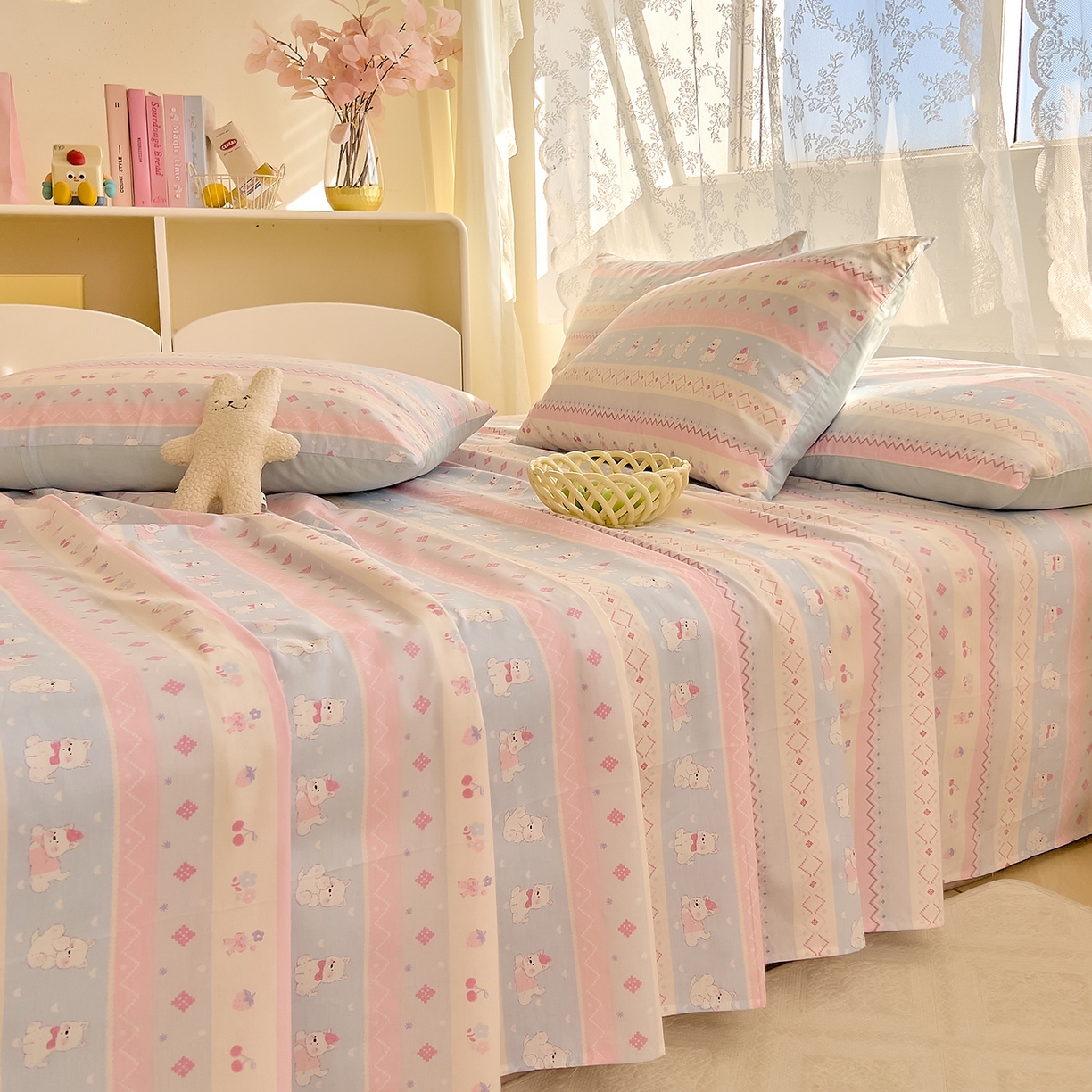 91家纺网 家纺一手货源 找家纺 DoDo 兜兜 2025新款卡通全棉纯棉小清新单品床单系列 （可定做尺寸） 小狗笔记