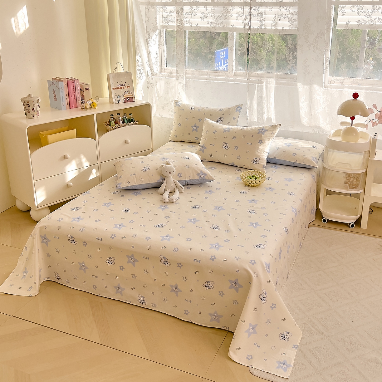 91家纺网 家纺一手货源 找家纺 （总）DoDo 兜兜 2025新款卡通全棉纯棉小清新单品床单系列 （可定做尺寸）