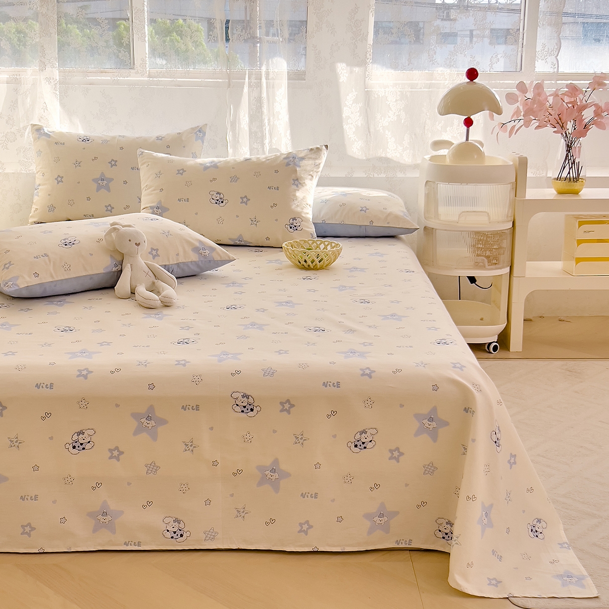 91家纺网 家纺一手货源 找家纺 （总）DoDo 兜兜 2025新款卡通全棉纯棉小清新单品床单系列 （可定做尺寸）