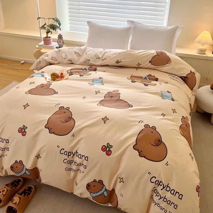 91家纺网 家纺一手货源 找家纺 蘭菲家纺 2025新款全棉小版卡皮巴拉系列单品被套 爱滑板