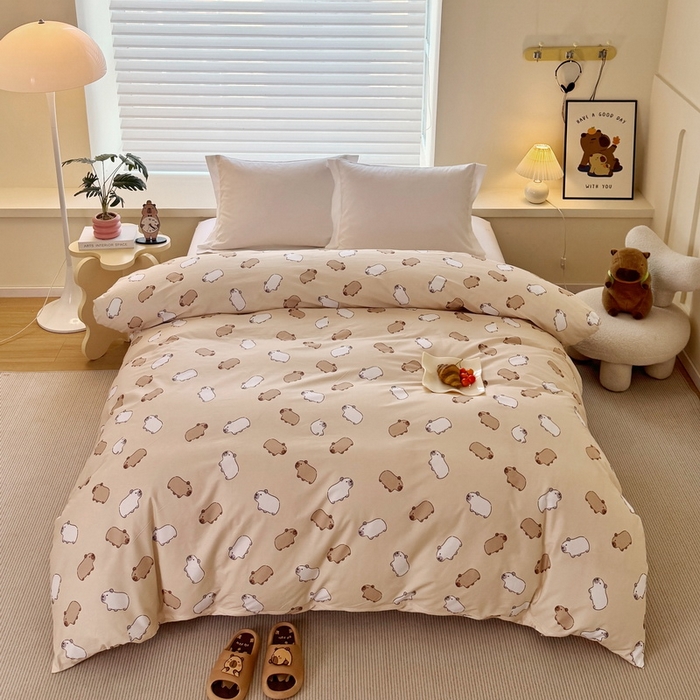 91家纺网 家纺一手货源 找家纺 蘭菲家纺 2025新款全棉小版卡皮巴拉系列单品被套 小奶豚