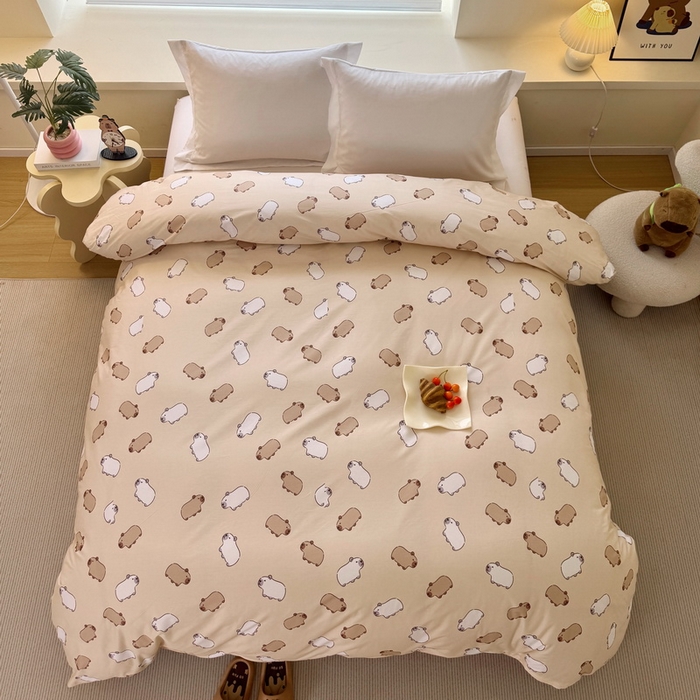 91家纺网 家纺一手货源 找家纺 蘭菲家纺 2025新款全棉小版卡皮巴拉系列单品被套 小奶豚