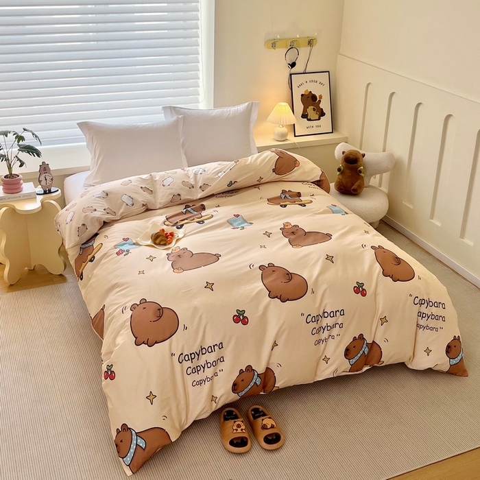 91家纺网 家纺一手货源 找家纺 蘭菲家纺 2025新款全棉小版卡皮巴拉系列单品被套 爱滑板