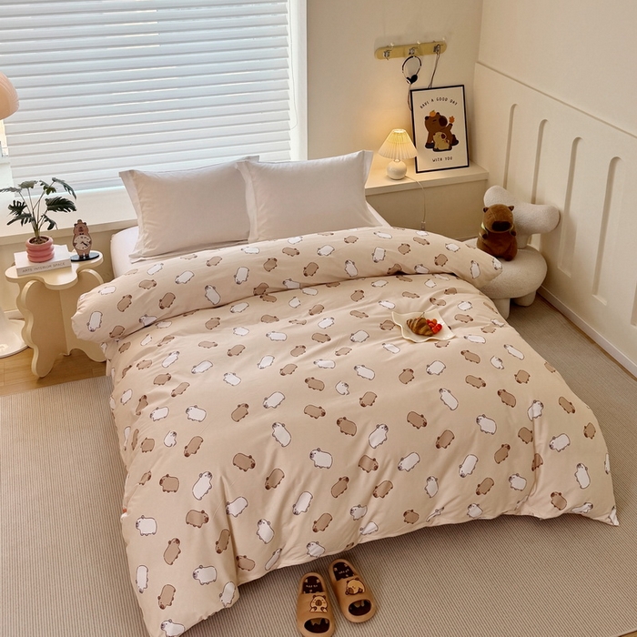 91家纺网 家纺一手货源 找家纺 蘭菲家纺 2025新款全棉小版卡皮巴拉系列单品被套 小奶豚