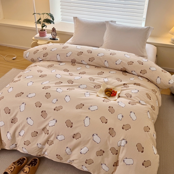 91家纺网 家纺一手货源 找家纺 蘭菲家纺 2025新款全棉小版卡皮巴拉系列单品被套 小奶豚