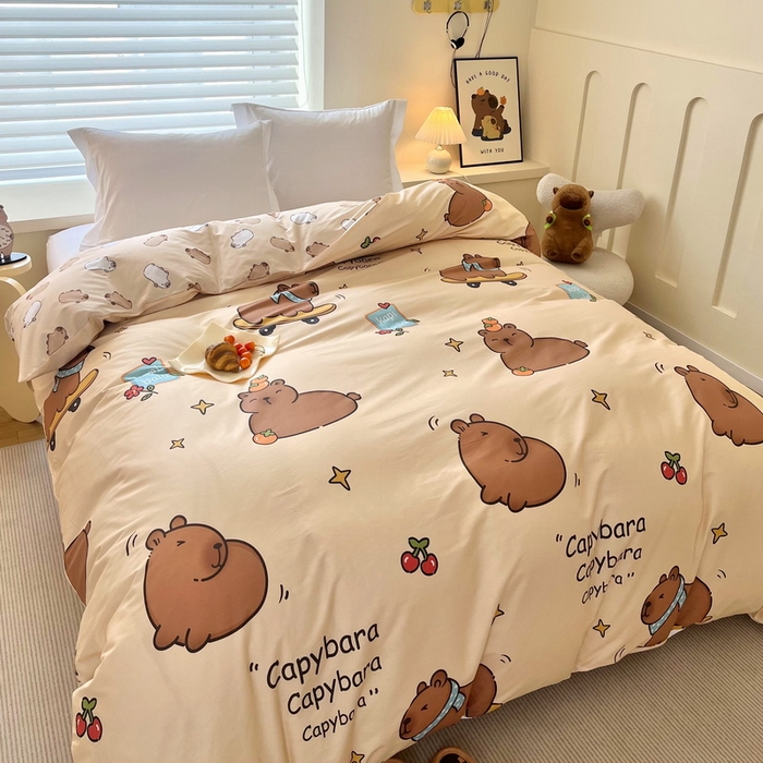 91家纺网 家纺一手货源 找家纺 蘭菲家纺 2025新款全棉小版卡皮巴拉系列单品被套 爱滑板