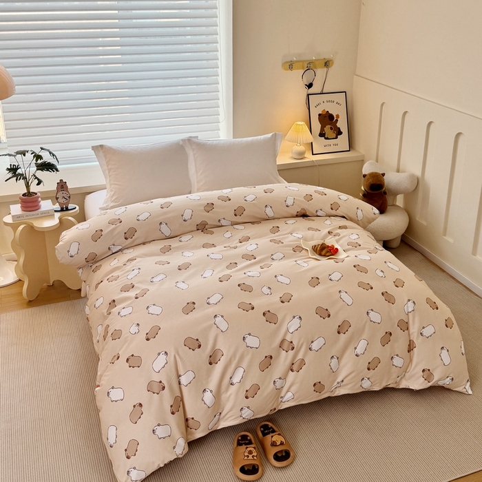 91家纺网 家纺一手货源 找家纺 蘭菲家纺 2025新款全棉小版卡皮巴拉系列单品被套 小奶豚