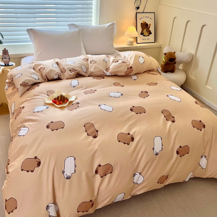 91家纺网 家纺一手货源 找家纺 蘭菲家纺 2025新款全棉小版卡皮巴拉系列单品被套 卡豚