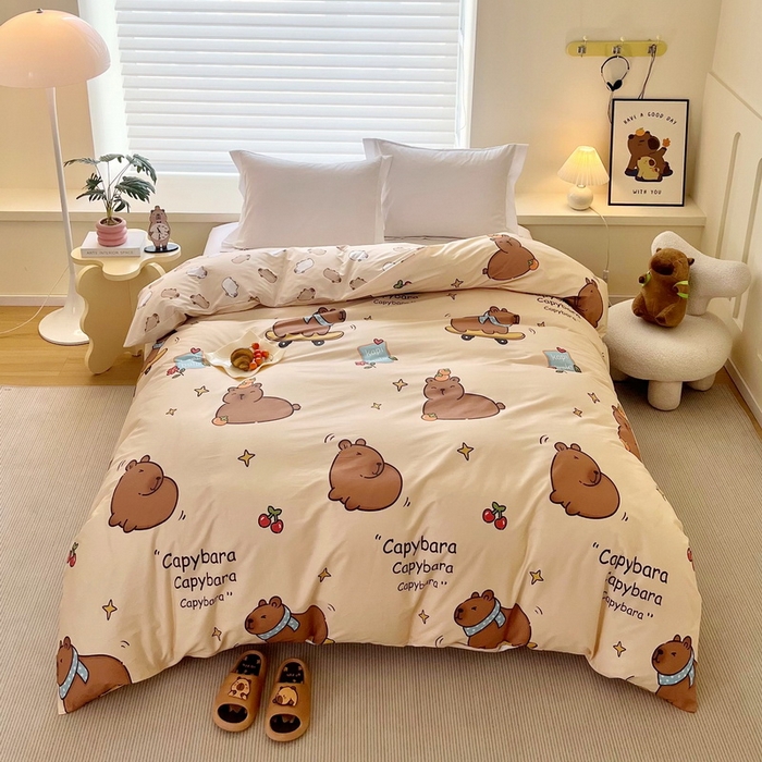 91家纺网 家纺一手货源 找家纺 蘭菲家纺 2025新款全棉小版卡皮巴拉系列单品被套 爱滑板