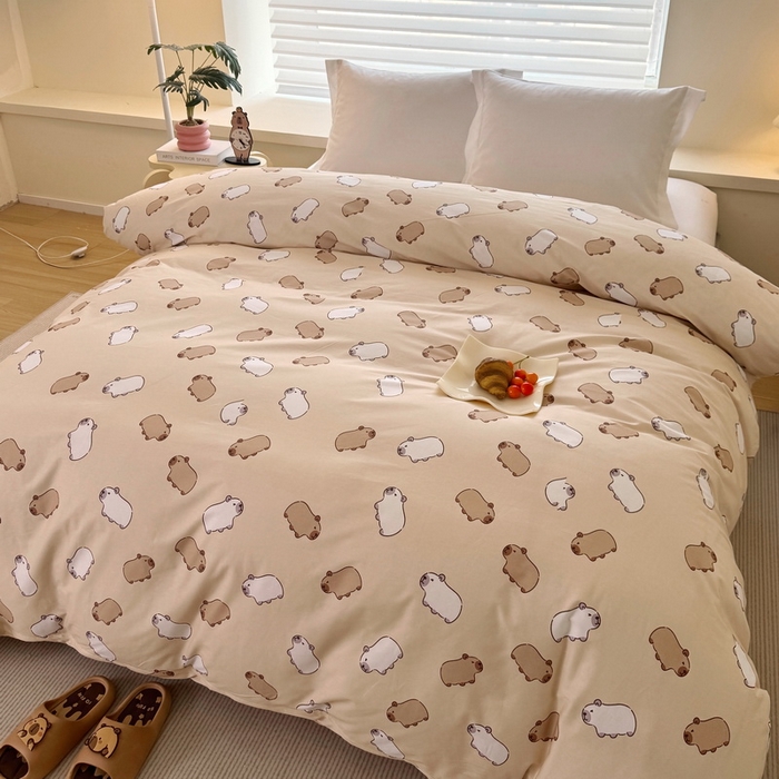 91家纺网 家纺一手货源 找家纺 蘭菲家纺 2025新款全棉小版卡皮巴拉系列单品被套 小奶豚