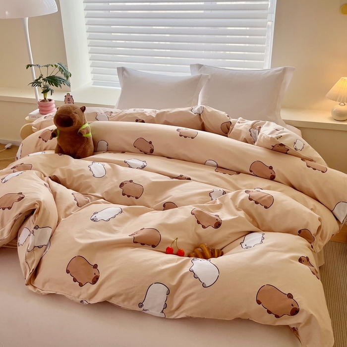 91家纺网 家纺一手货源 找家纺 蘭菲家纺 2025新款全棉小版卡皮巴拉系列单品被套 卡豚