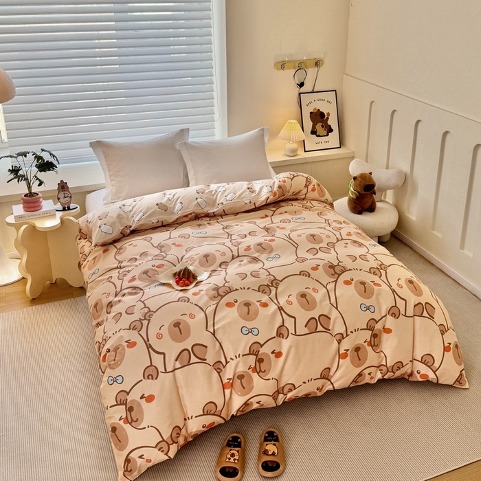 91家纺网 家纺一手货源 找家纺 蘭菲家纺 2025新款全棉小版卡皮巴拉系列单品被套 小卡