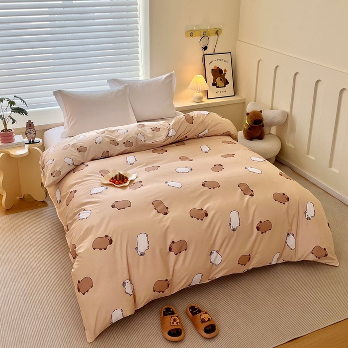 91家纺网 家纺一手货源 找家纺 蘭菲家纺 2025新款全棉小版卡皮巴拉系列单品被套 卡豚