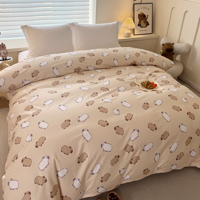 91家纺网 家纺一手货源 找家纺 蘭菲家纺 2025新款全棉小版卡皮巴拉系列单品被套 小奶豚