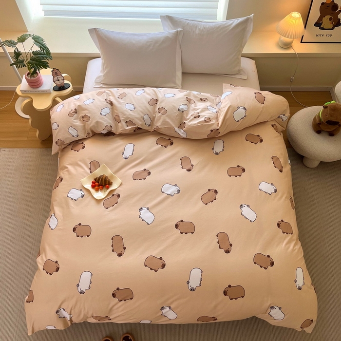 91家纺网 家纺一手货源 找家纺 蘭菲家纺 2025新款全棉小版卡皮巴拉系列单品被套 卡豚