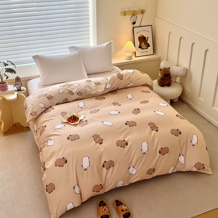 91家纺网 家纺一手货源 找家纺 蘭菲家纺 2025新款全棉小版卡皮巴拉系列单品被套 卡豚