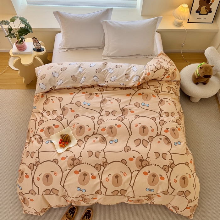 91家纺网 家纺一手货源 找家纺 蘭菲家纺 2025新款全棉小版卡皮巴拉系列单品被套 小卡