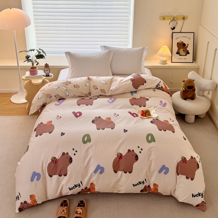 蘭菲家纺 2025新款全棉小版卡皮巴拉系列单品被套 皮小萌