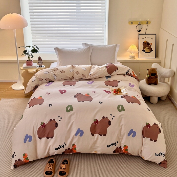 91家纺网 家纺一手货源 找家纺 蘭菲家纺 2025新款全棉小版卡皮巴拉系列单品被套 皮小萌