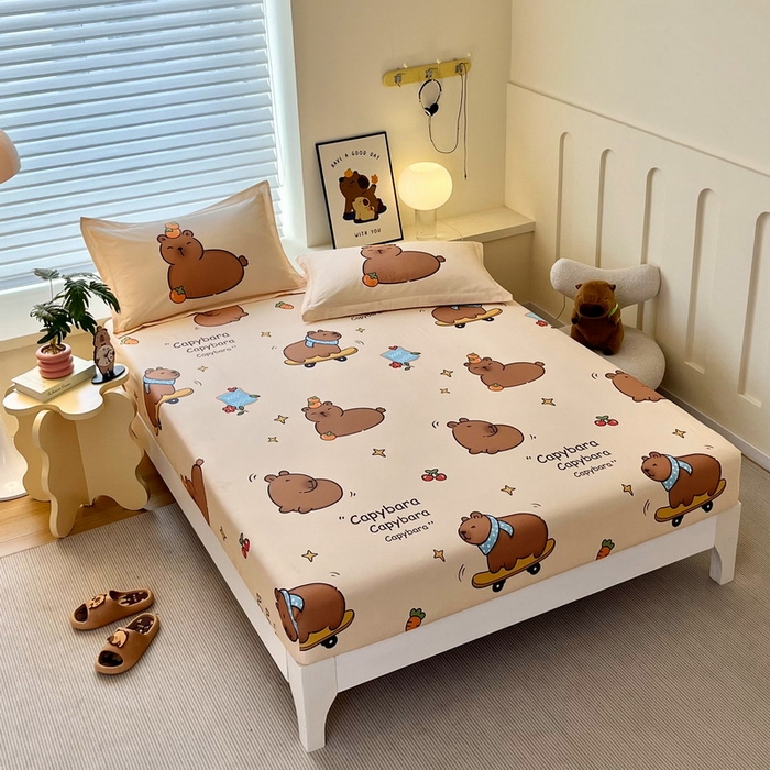 91家纺网 家纺一手货源 找家纺 （总）蘭菲家纺 2025新款全棉小版卡皮巴拉系列单品床笠