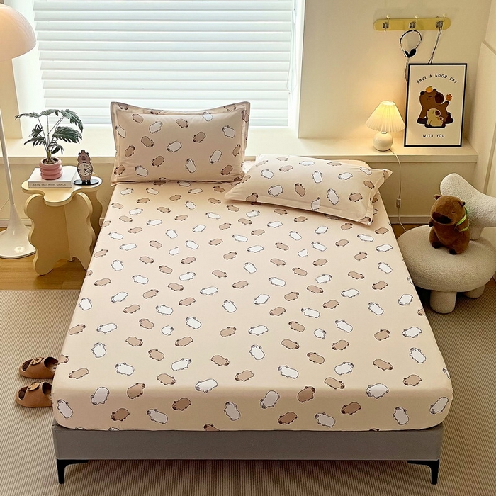 91家纺网 家纺一手货源 找家纺 蘭菲家纺 2025新款全棉小版卡皮巴拉系列单品床笠 小奶豚