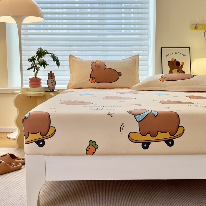 91家纺网 家纺一手货源 找家纺 （总）蘭菲家纺 2025新款全棉小版卡皮巴拉系列单品床笠