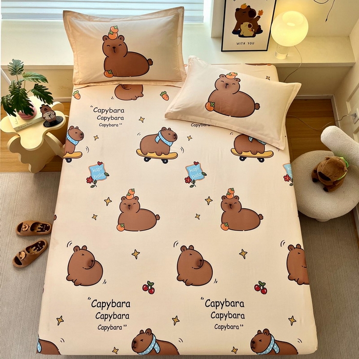 91家纺网 家纺一手货源 找家纺 （总）蘭菲家纺 2025新款全棉小版卡皮巴拉系列单品床笠