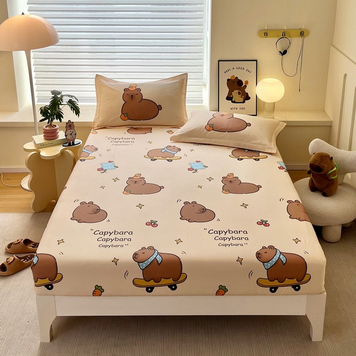 91家纺网 家纺一手货源 找家纺 （总）蘭菲家纺 2025新款全棉小版卡皮巴拉系列单品床笠