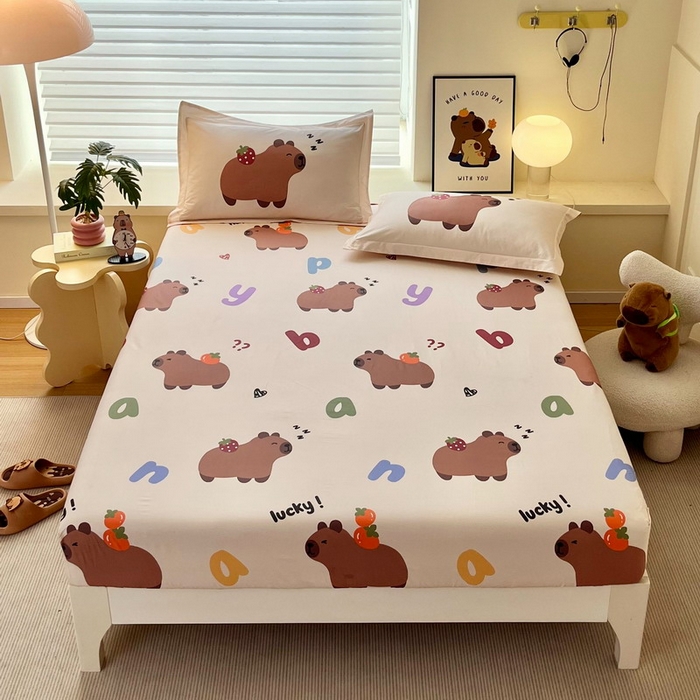 91家纺网 家纺一手货源 找家纺 （总）蘭菲家纺 2025新款全棉小版卡皮巴拉系列单品床笠