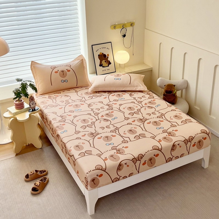 91家纺网 家纺一手货源 找家纺 蘭菲家纺 2025新款全棉小版卡皮巴拉系列单品床笠 小卡