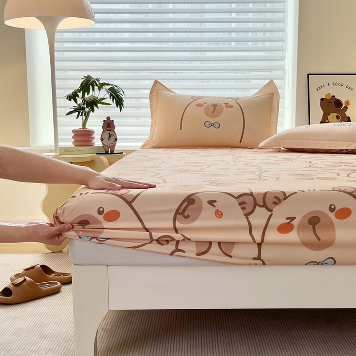 91家纺网 家纺一手货源 找家纺 蘭菲家纺 2025新款全棉小版卡皮巴拉系列单品床笠 小卡