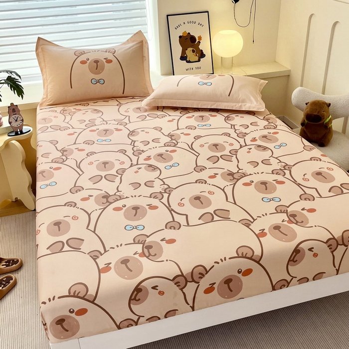 91家纺网 家纺一手货源 找家纺 蘭菲家纺 2025新款全棉小版卡皮巴拉系列单品床笠 小卡