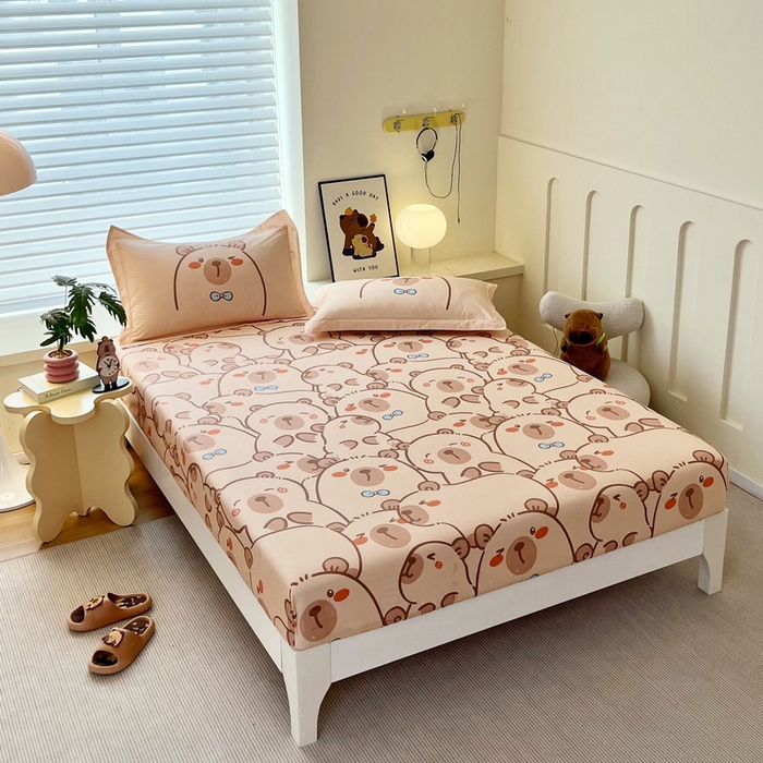 91家纺网 家纺一手货源 找家纺 蘭菲家纺 2025新款全棉小版卡皮巴拉系列单品床笠 小卡